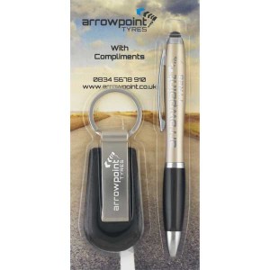 Blister Packed Contour-I Metal Ballpen With Hades Key Ring