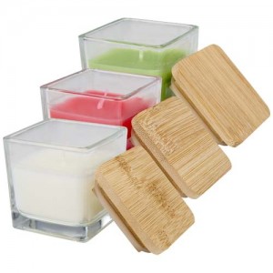 Ambra square glass candle with bamboo lid