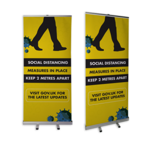 Roller Banner with Social Distancing Message