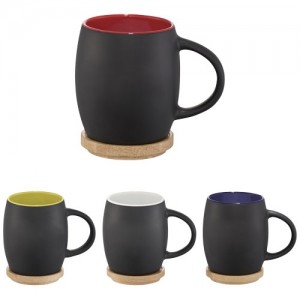 Hearth 400 ml ceramic mug with wooden coaster
